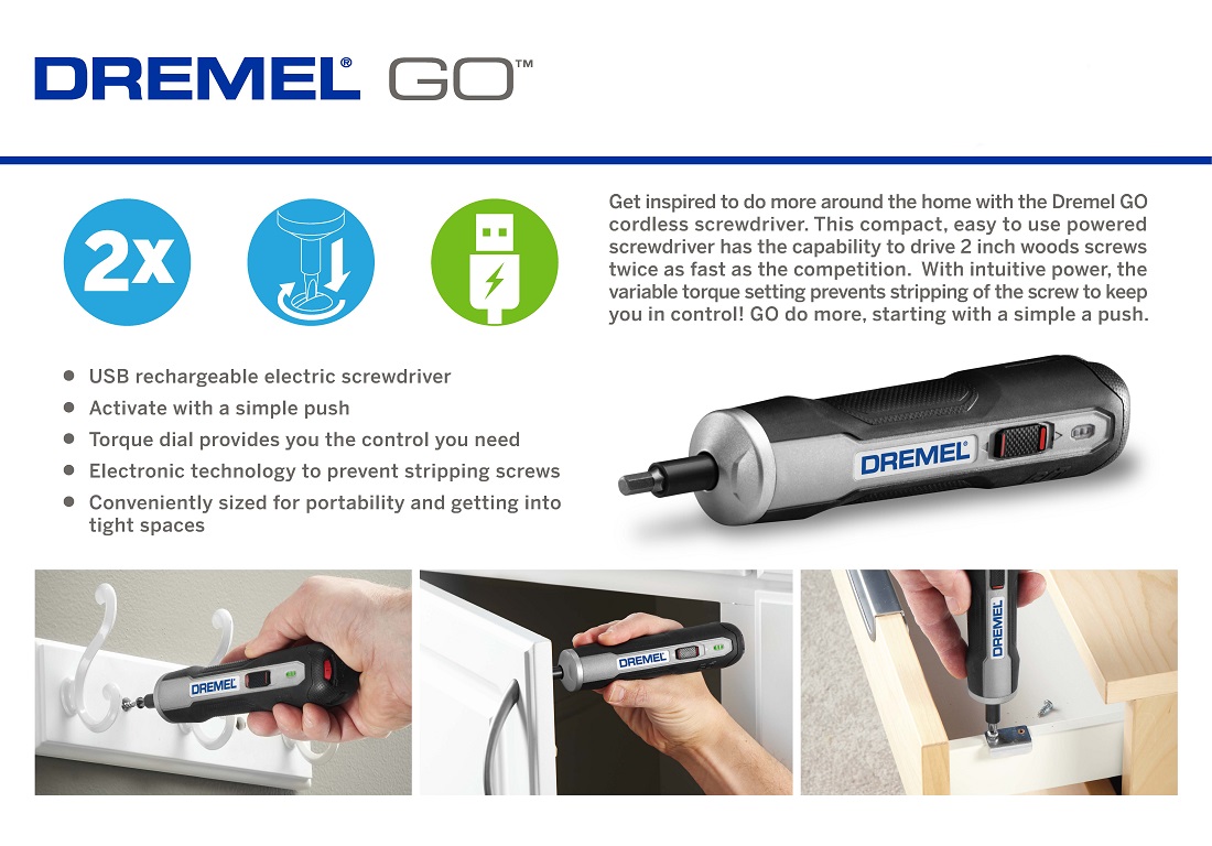Dremel GO 4Volt Max LithiumIon Cordless Electric Screwdriver with USB